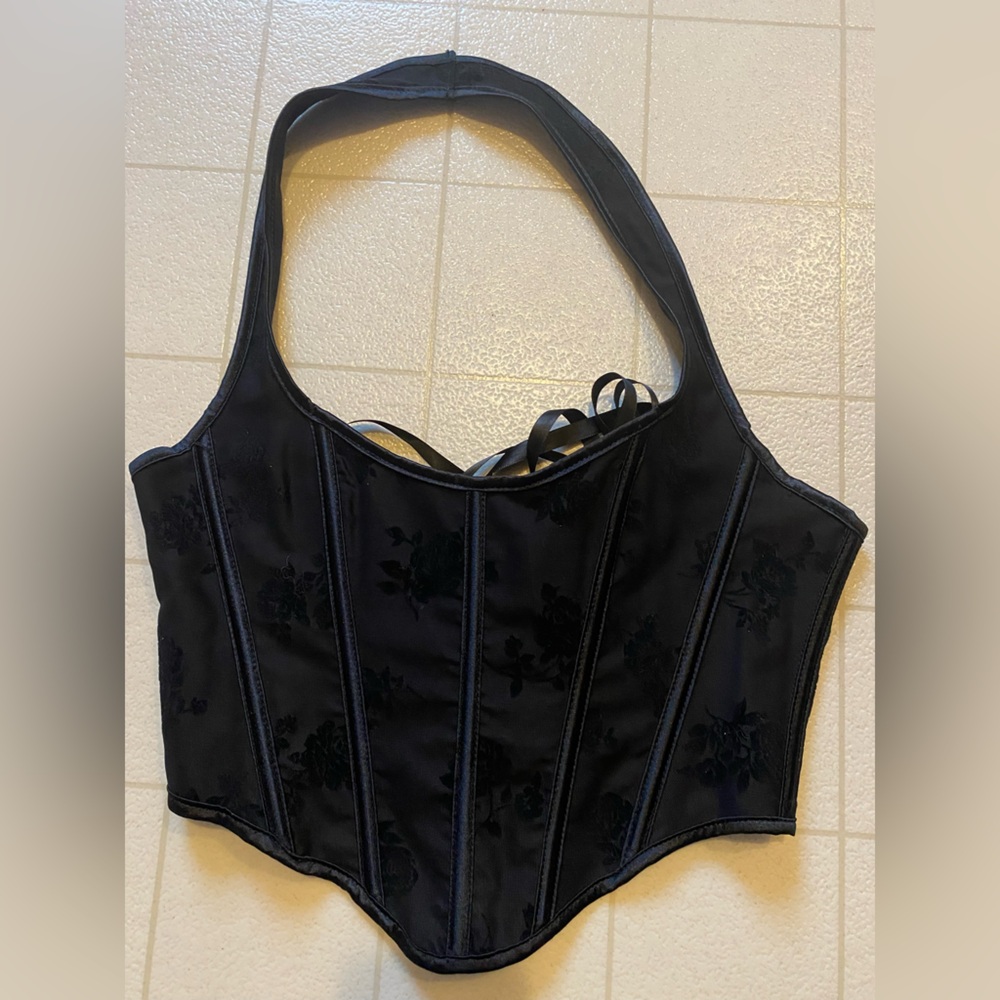 Black Floral Corset Top size smalll NWOT